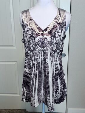 Sleeveless V-Neck Floral Print Women's Top Tank Sz Large Art to Wear